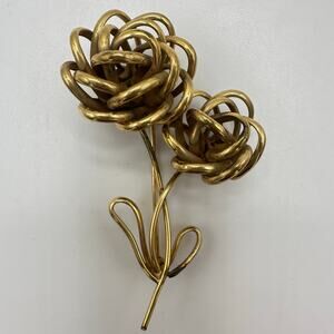 Winard vintage 14kt gold filled double floral flowers 3D bouquet brooch pin 13g